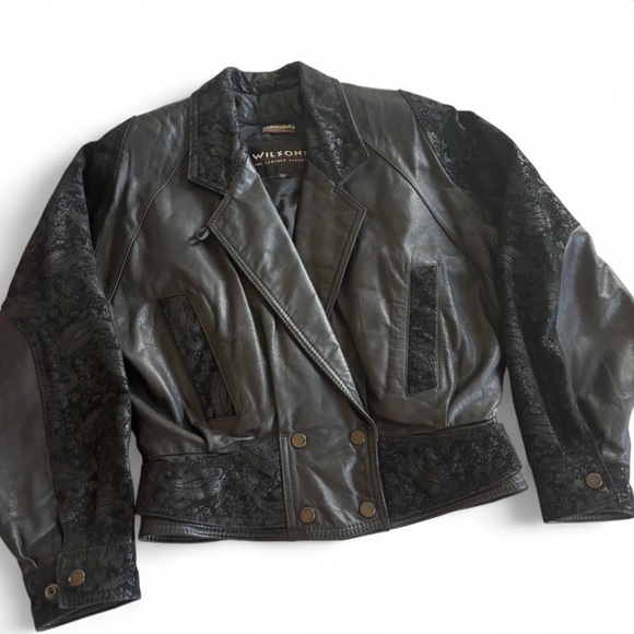 Vintage Wilsons Leather Jacket XS Paisley Embossed Thinsulate 80s/90s - Picture 2 of 8